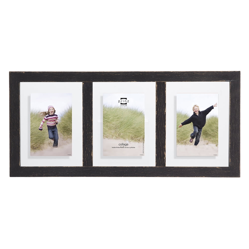 Prinz 3Opening Bristol Distressed Wood Float Frame, 4x6 Inch, Black