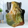 thumbnail image 4 of Forest Soft Flannel Fleece Blanket, Autumn View in a Forest with Faded Color Leaves European Northern Dutch Fall Image, Cozy Plush for Indoor and Outdoor Use, 60" x 80", Orange Green, by Ambesonne, 4 of 5