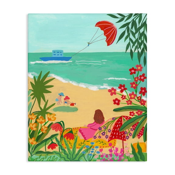 Beach And Flowers View Canvas Wall Art, design by Nabeela Rumi