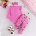 thumbnail image 4 of Hpapadks Baby Girl Outfits Infant Girls Long Sleeve Letter Cartoon Romper Pants Cute Headband Baby Girl Clothes Pink L, 4 of 7