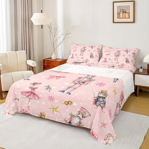 Feelyou Christmas Nutcracker Twin Sheet Sets for Kid, Princess Fairy Tale Twin Fitted Sheet, Winter Festival Flat Sheet, Breathable Home Decor, 3pcs