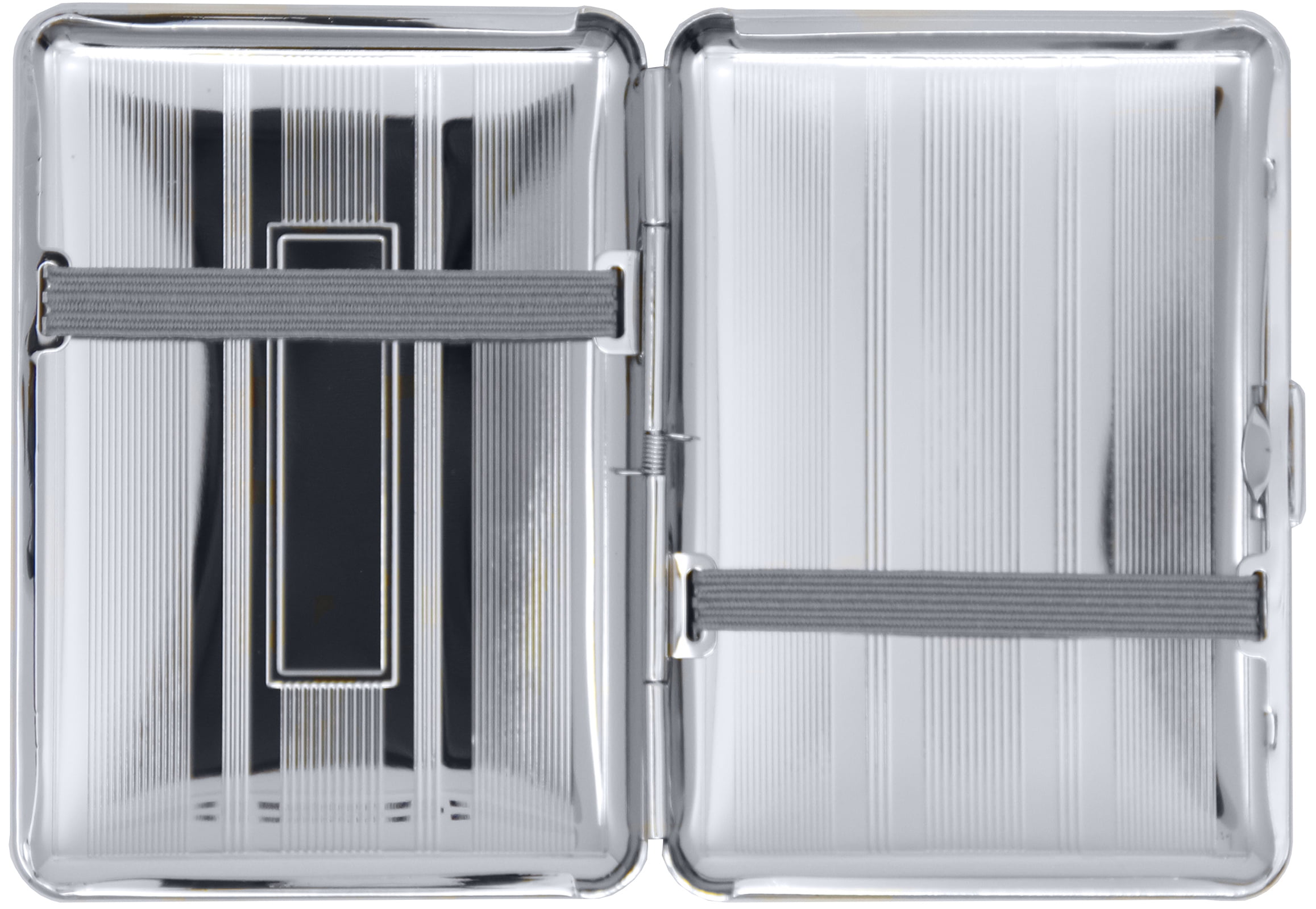 Set of 2 Compact Metal-Plated King Size Cigarette Case With Elastic Bands  (Silver Lines)