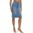 thumbnail image 4 of INSPIRE CHIC Women's Jean Skirt High Waist Back Slit Stretch Below Knee Length Denim Skirts L Light Blue, 4 of 6