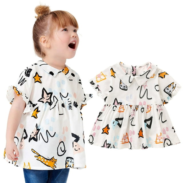 KYAIGUO Tunique Babydoll à Basque pour Filles Tout-Petits, T-Shirts à Manches Courtes, Col Rond Décontracté, Blouses pour 1-8 Ans