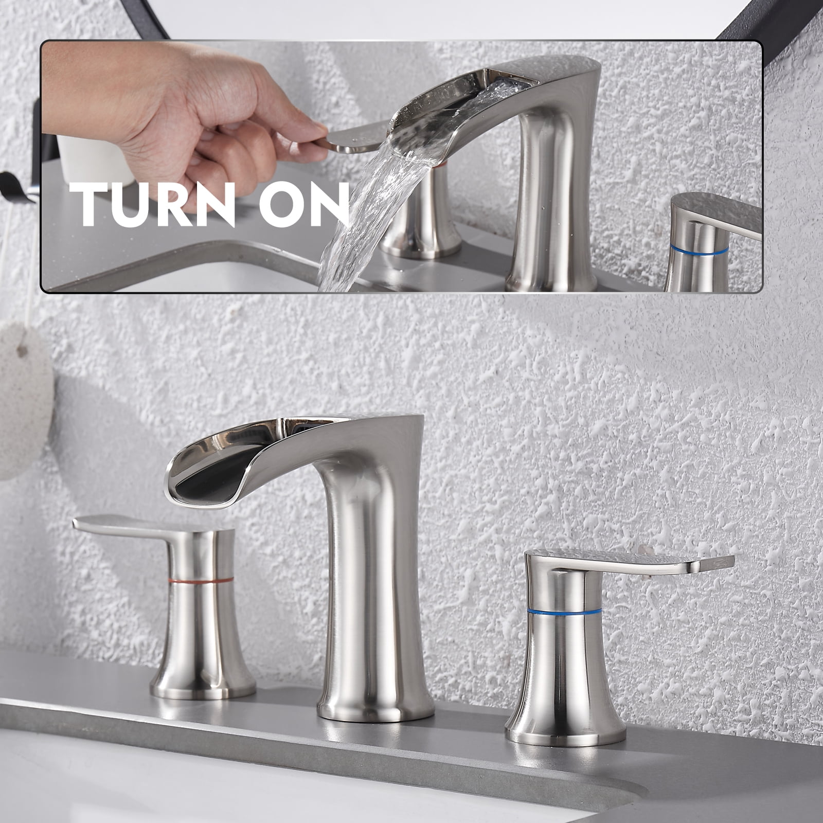 Brushed Nickel Bathroom Faucet,8 inch Widespread Bathroom Faucet,Yundoom,Sink Faucet Bathroom 3 Hole,2 Handle Bathroom Faucet,Bathroom Sink Faucet with Drain,Faucet for Bathroom Sink.