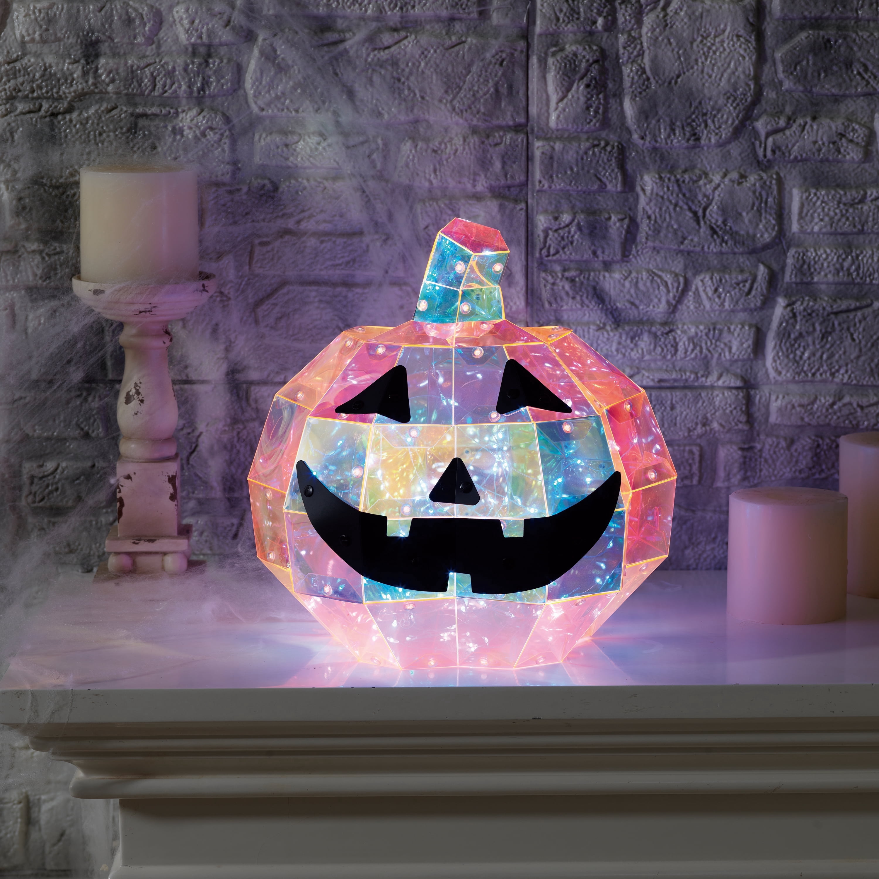 Indoor/Outdoor Battery-Operated LED Prismatic Pumpkin Decoration, Orange, 9.8", Halloween by Way To Celebrate