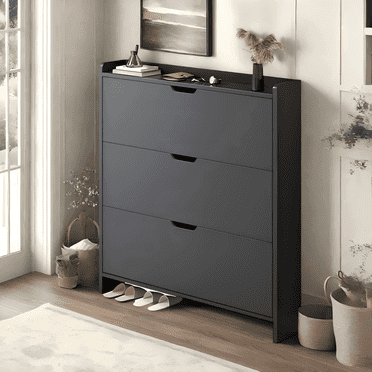 Joqixon Shoe Storage Cabinet with 3 Flip Drawers,Narrow Shoe Rack Cabinet,Freestanding Organizer Storage for Entryway, Hallway, Black