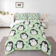 thumbnail image 2 of Manfei Kawaii Penguin Queen Comforter Set for Kid, Antarctic Wildlife Animal Bedding Comforter Set, Cartoon Green Love Heart Bedding Set, Microfiber Bedroom Decor, 3 Pieces, 2 of 8