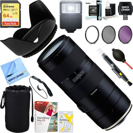 Tamron 70-210mm F/4 Di VC USD Telephoto Zoom Lens for Full-Frame Nikon DSLR+ 64GB Ultimate Filter & Flash Photography
