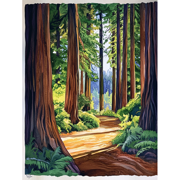 Redwood Forest Path Canvas Art Print， Perfect for Living Room， Bedroom， Office， Hallway and Bathroom Decor