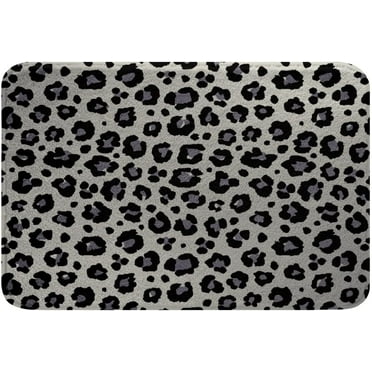 Leopard Print Bath Mat for Girls Boys Children Grey Black Cheetah Print Area Rug Carpet Decorative Africa Animal Wildlife Non Slip Bathroom Rug Mat Safari Skin Texture Soft Shaggy Doormats 16"x24"
