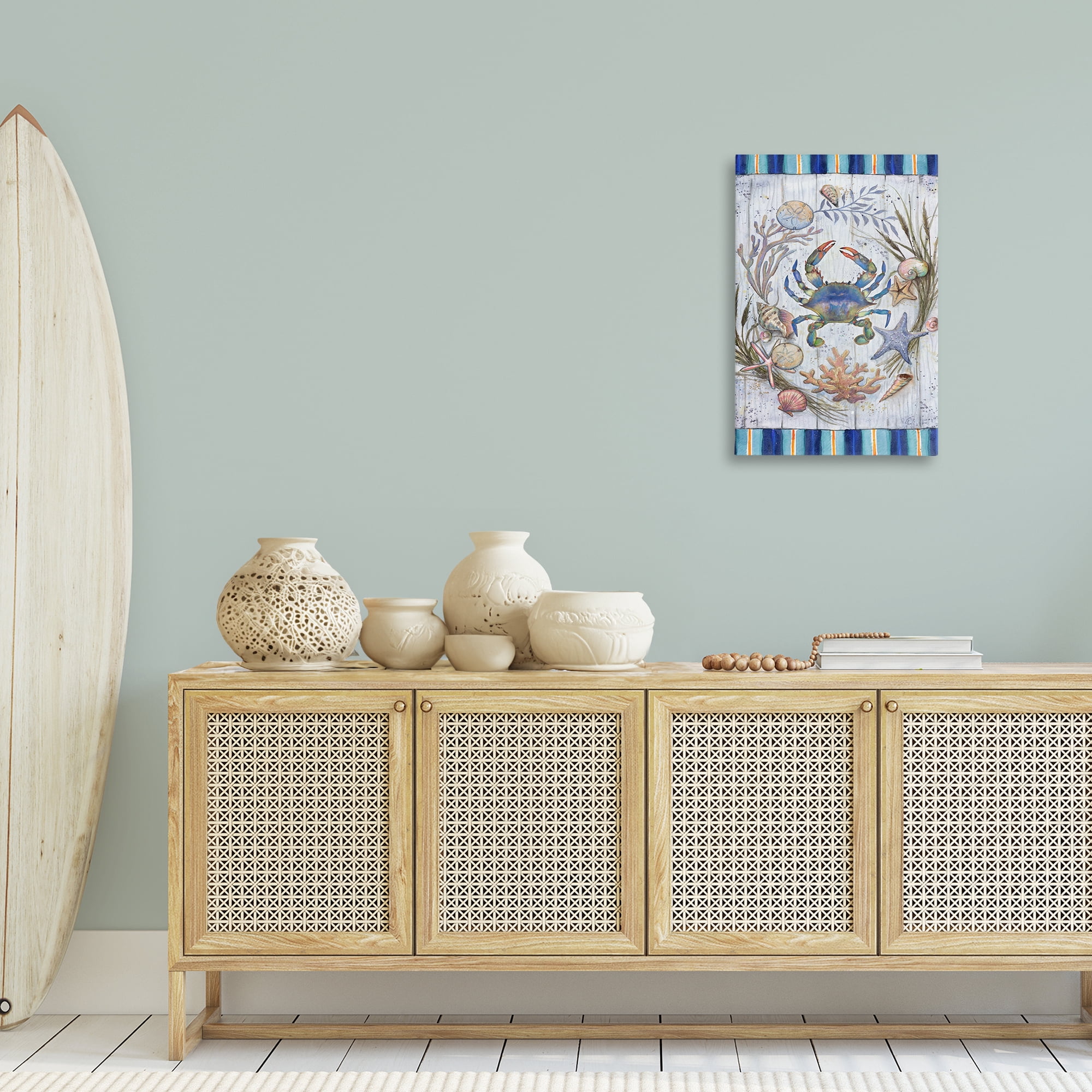Stupell Industries Coastal Wreath & Crab Nautical & Beach Painting Wrapped Canvas Art Print Wall Art, 20 x 30