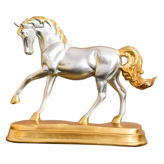 simhoa Statue de Cheval Européen Figurine Fait Main Simulation Animal Or Résine Chanceuse Argent