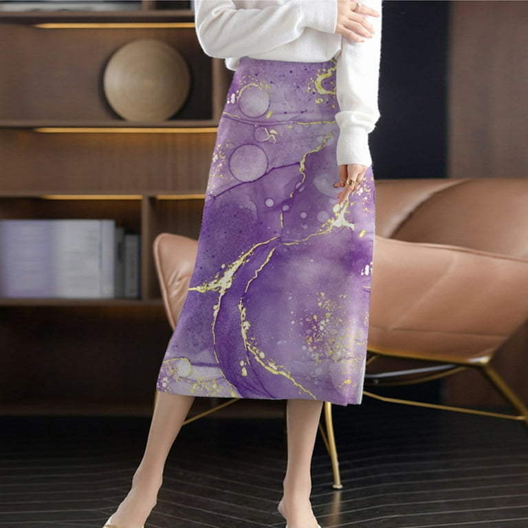 Women Skirts Elastic Waisted Split Thigh Rib Knit Long Maxi Bodycon Pencil Skirt Warm Printed Midi Pull On Calf Length Fit Pencil Skirt Summer Cute Clothes Walmart