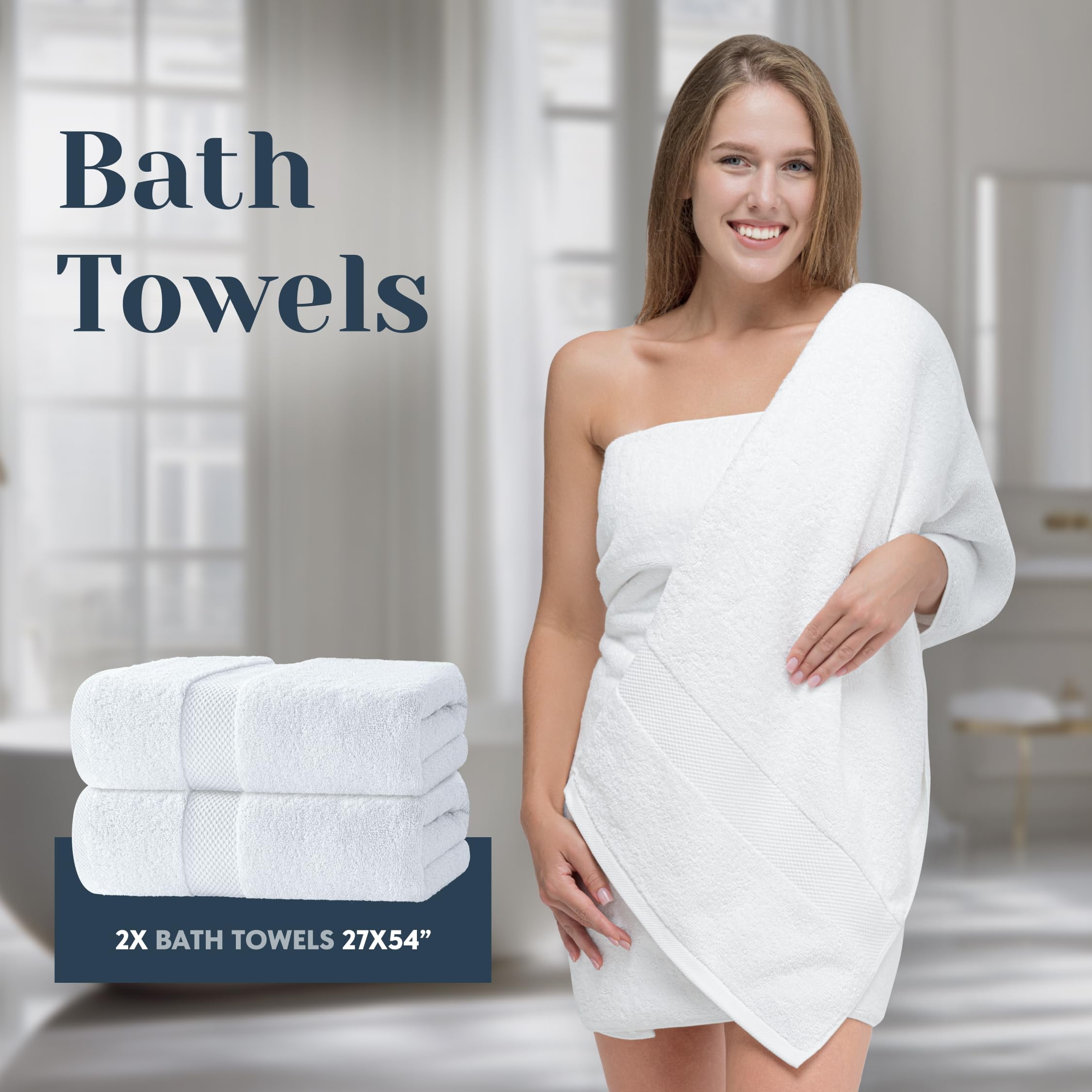 White Classic Hotel Collection Luxury 8-Piece 100% Turkish Cotton Towel Set, White
