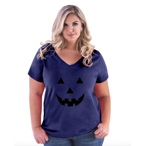 Artix - Women's Plus Size V-neck T-Shirt - Halloween Costume Pumpkin Face