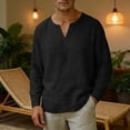 thumbnail image 2 of Qelyn Men's Long Sleeve T-Shirts Casual V Neck Linen Shirts Lightweight Loose Fit Basic Tee Tops for for Daily Wear, 2 of 7