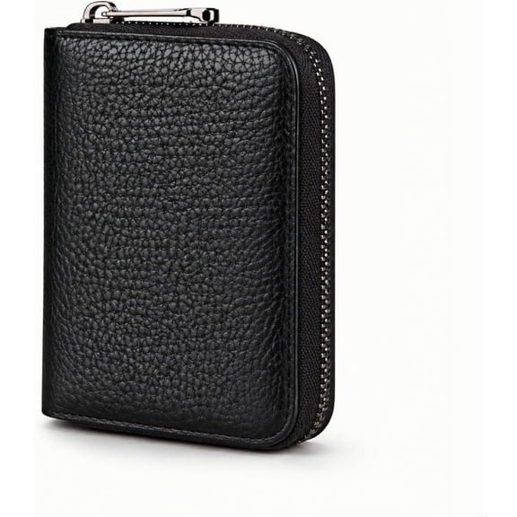 Genuine Cowhide Leather Credit Card Holder | RFID Blocking Slim Zipper Wallet (12 Card Slots, 4.33×2.95×0.98in) for Men & Women