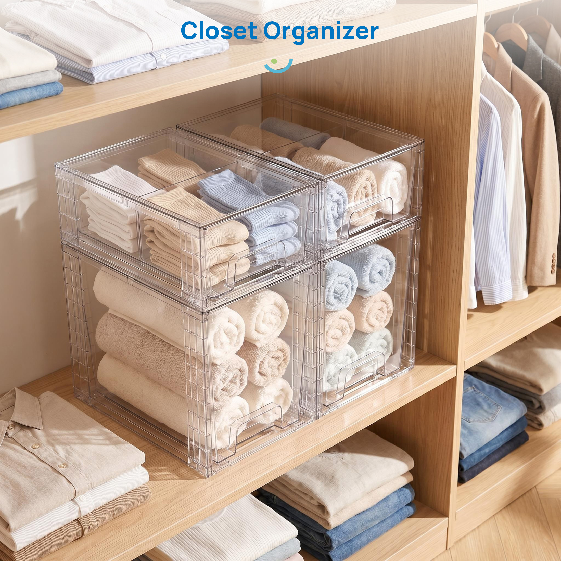 Sindcom 4-Pack Clear Stackable Storage Drawers photo 3
