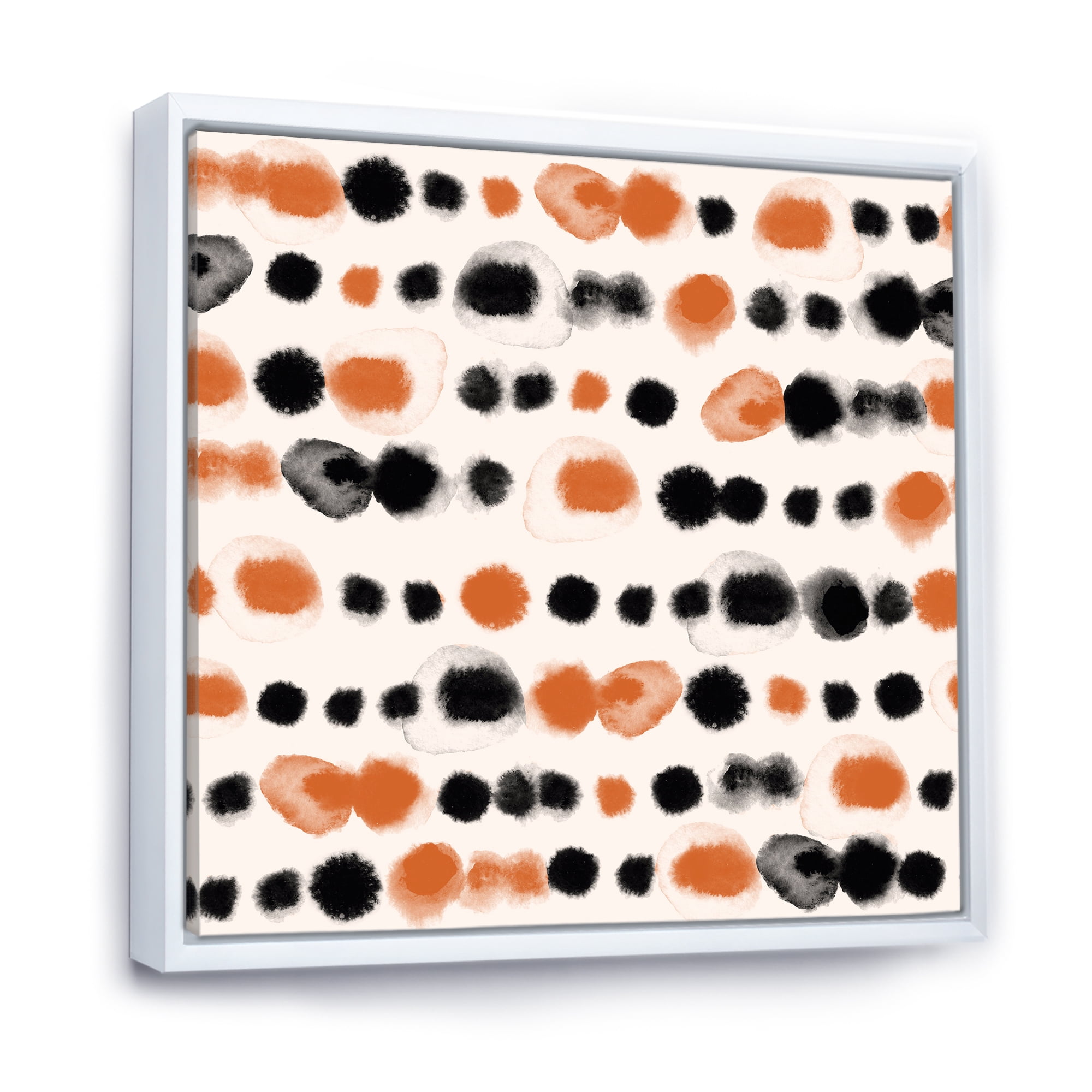 Designart 'Orange and Black Polka Dots' Modern Framed Canvas Wall Art Print