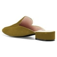 thumbnail image 3 of YDN Women Pointed Toe Slip on Mules Comfortable Low Chunky Heel Loafer Shoes Daily Dress Backless Pumps Size 6.5 Olive Suede, 3 of 5