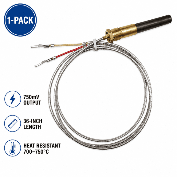 750mV Thermopile for Gas Fireplace Heaters, 36-Inch, Silver, 1-Pack