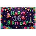 thumbnail image 3 of Colorful Design Happy Birthday Banner Neon Style Sixteenth Birthday Party Decoration for Birthday Party Celebration Event, 3 of 7