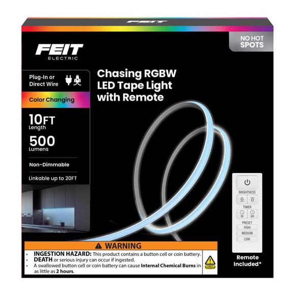 Tape Light Feit, LED que cambia de color, 10 pies, 240 V, 24 W, enchufe