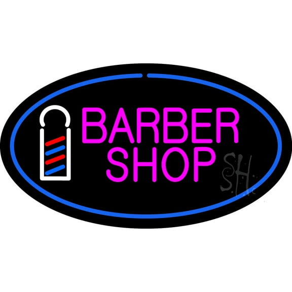 Pink Barber Shop Oval Logo LED Neon Sign 20 x 37 - inches, Black Square Cut Acrylic Backing, with Dimmer - Bright and Premium built indoor LED Neon Sign for Defence Force.