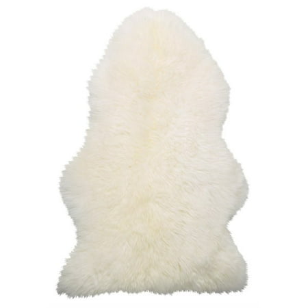 Super Soft Fuzzy Faux Sheepskin Ivory Area Rug, Warm and Cozy Elegant Chic Style, Ivory White 2ft x 3ft