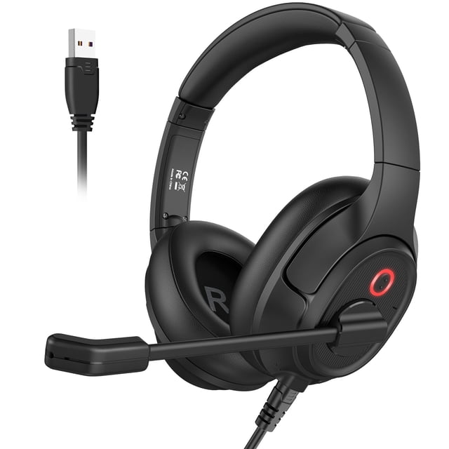 Auriculares EKSA con micrófono para PC con cable USB para colocar sobre las orejas