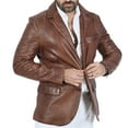 thumbnail image 5 of Boston Harbour Harper 2 Button Brown Blazer Leather Jacket Mens - Mens Real Leather Jacket with Patch Pockets, 5 of 7
