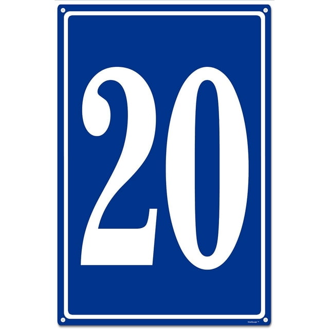 12x16 Inch Parking Lot Number 20 Sign - High-Intensity Grade Aluminum, Weatherproof, Fade-Resistant, Curbside Number, bule/white, Ideal for Outdoor and Indoor Use
