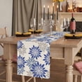 thumbnail image 3 of Geometric Flower Cotton Linen Table Runner for Dining Kitchen, Vintage Country Floral Blue Grey on Linen Wedding Outdoor Party Tablerunners, Dresser Scarf Coffee Tablecloth Runners 13x120 Inches, 3 of 9