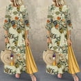 thumbnail image 1 of KOMOO Women's Oversized Linen Dress Retro Floral Patchwork Dress Half Sleeve Swing Long Dress, 1 of 7