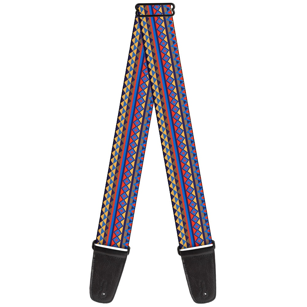 Buckle-Down Guitar Strap, Aztec Pattern Blues Yellow Orange Gray, 2 Inches Wide