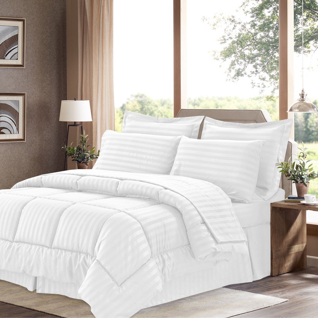 Sweet Home Collection 8 Piece Bed In A Bag With Dobby Stripe Vine Comforter Bed Skirt And Sham Set Queen Gray Sheet Set Bedding Sets Collections Home Kitchen Patte Blanche Com