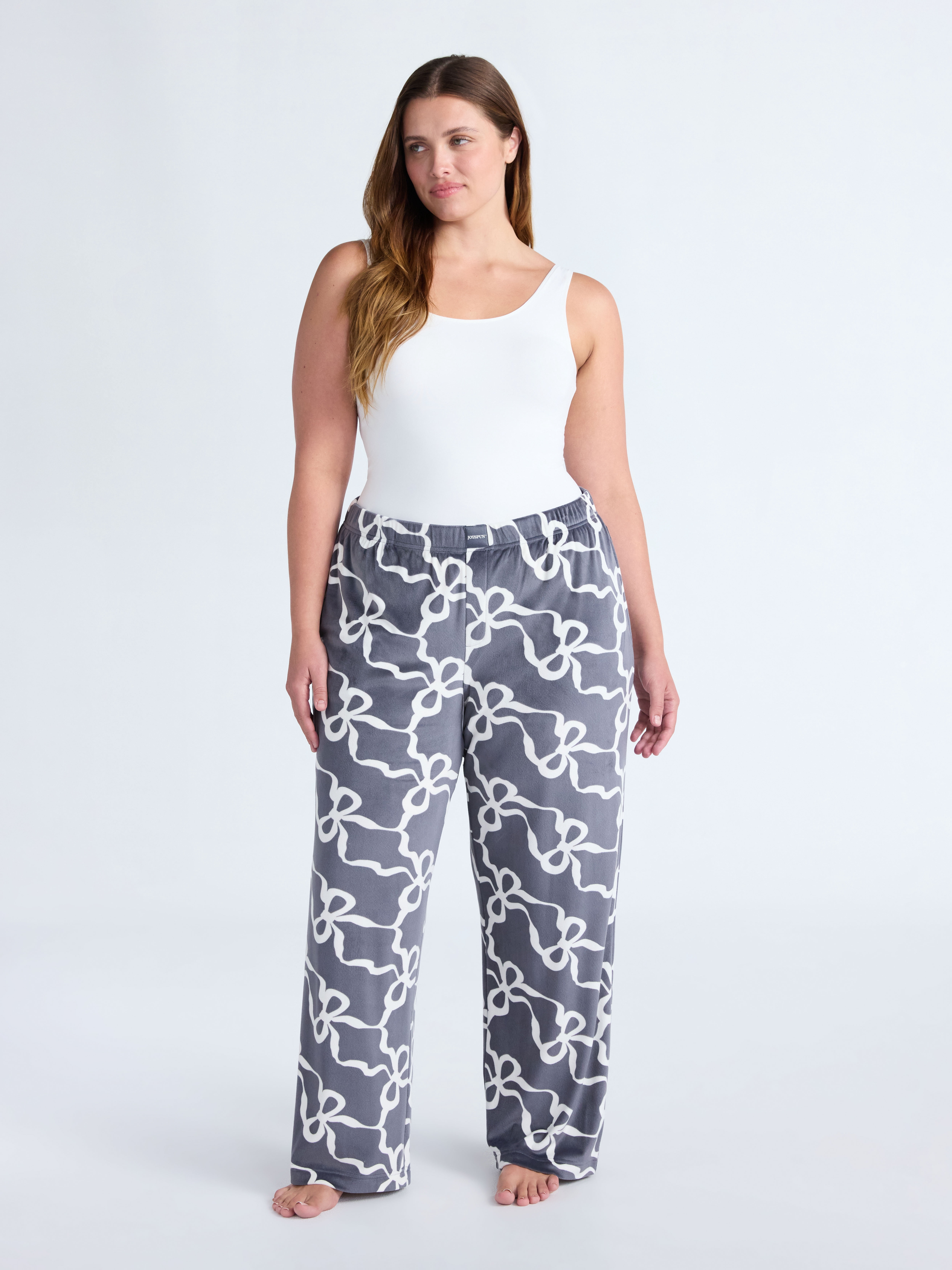 Joyspun Women's Velour Wide-Leg Sleep Pants, Size XS-3X