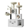 thumbnail image 1 of Cat Tree Tower with Litter Box - Multi-Level Wooden Cat Furniture (White) for Indoor Cats, Includes Scratching Posts & Condo, 1 of 6