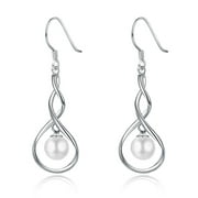 Pearl Infinity Dangle Drop Earrings Sterling Silver Hook Hoops for Women Girls