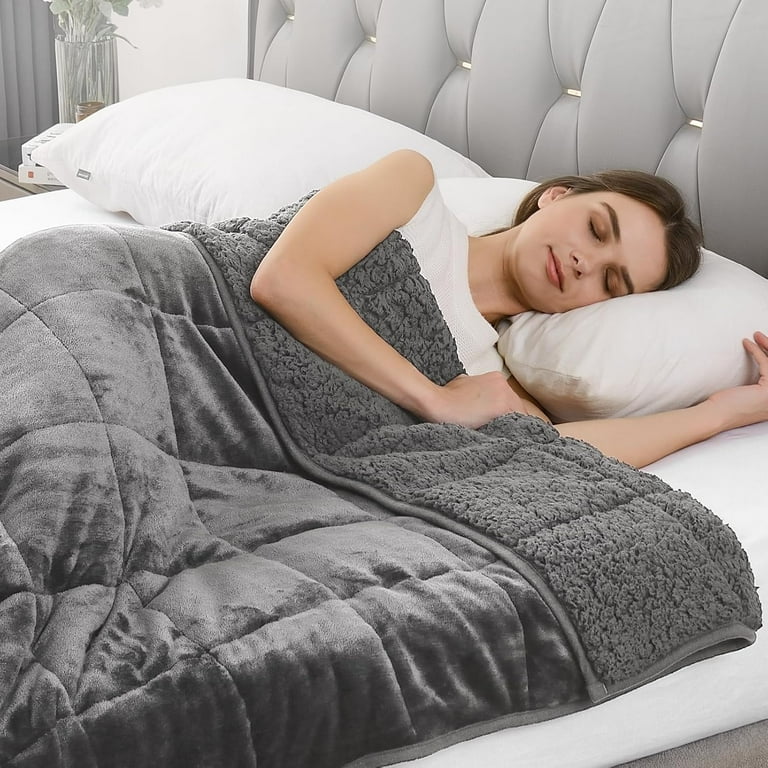 Sivio Fleece Weighted Blankets for Adults Soft Shaggy Sherpa 15 lb Weighted Blanket Twin Size for Anxiety Calming and Relax 48x72 inch Gray