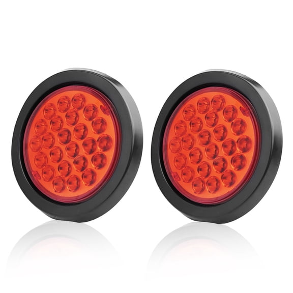 FungLam  2PCS Red 4" inch Round 24-LED Truck Trailer Stop Turn Tail Light Brake Lights