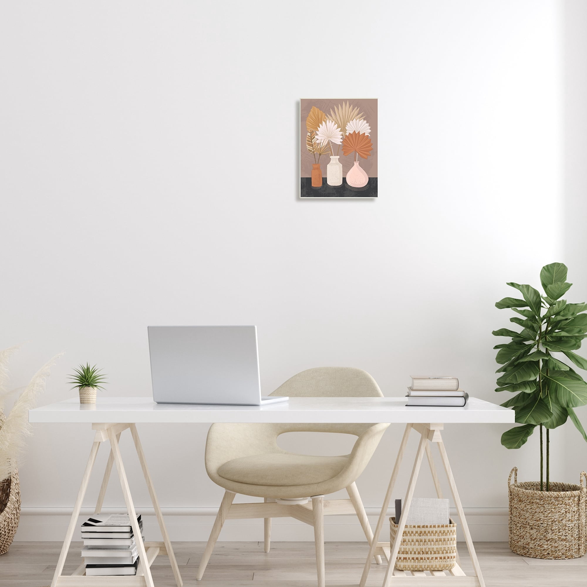 Stupell Industries Palm Leaves Potted Plant Fans Bohemian Still Life,13 x 19, Design by Lisa Perry Whitebutton