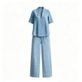 thumbnail image 4 of Enjoytime Denim Two Piece Sets for Women V-Neck Short Sleeve Tops Pants Matching Set Travel Casual Plus Size Outfits, 4 of 5