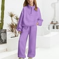 thumbnail image 2 of CPNG Teens Kids Girls Sweatsuit 2 Piece Set Half Zip Solid Color Sweatsuits Pullover Sweatshirts and Jogger Sweatpants Sweat Set(Purple,10-11 Years), 2 of 4