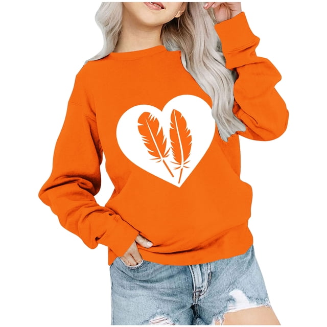Dadaria Tee pour Enfants Chemise Orange Manches Longues T-Shirt Col Rond Hauts Chandail d'Été Blouses 7 Ans