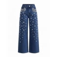 thumbnail image 5 of Women's Pearl Rhinestone Jeans Baggy Stretchy High Waisted Denim Wide Leg Trouser Pants 2026 Trendy Clothes, 5 of 8