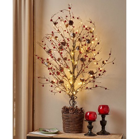 39 Lighted Half Tree Country Berries Fits Flat Wall Home Decor