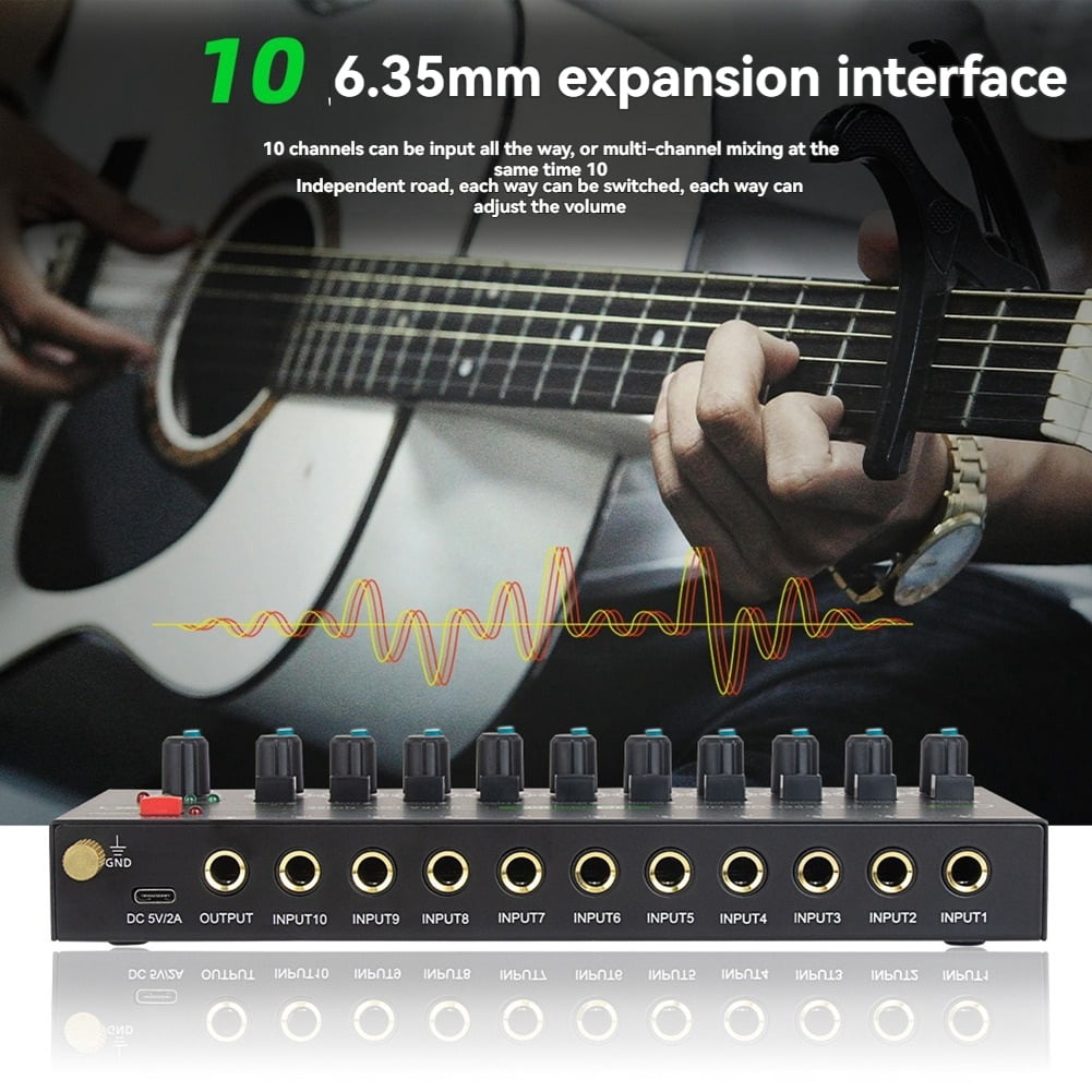 Professional 10 Channel Sound Mixer Low Noise LED Sound Mixer with RGB Light for Sub-Mixing Stereo Switcher US Plug