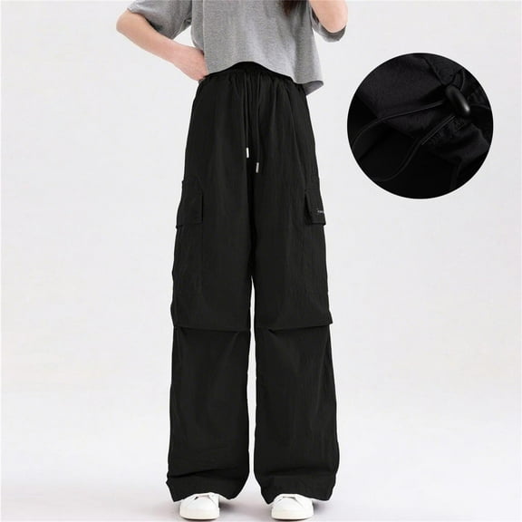 ATOGUTA Girl Cargo Pants Size 5T-15 High Waisted Elastic Waist Lightweight Outdoor Jogger Pants Black